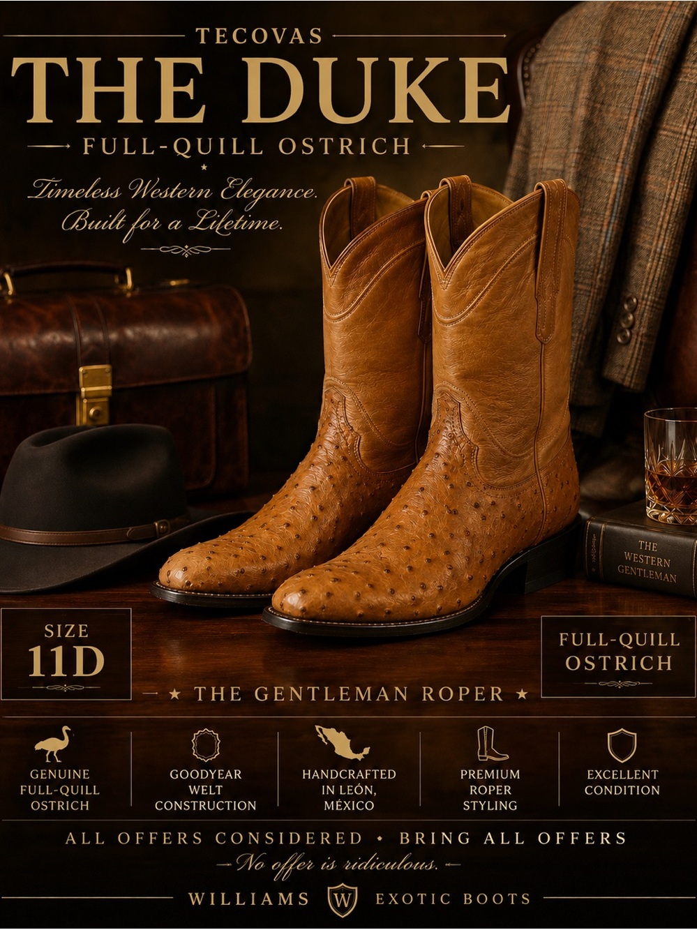 Tecovas The Duke Full-Quill Ostrich Cowboy Boots